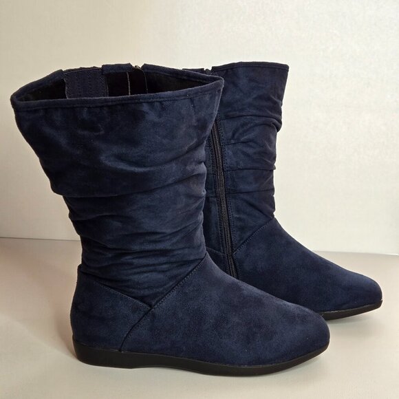 Women's Navy Suede Boots - Picture 6 of 13